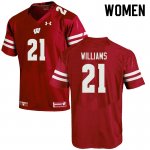 Women's Wisconsin Badgers NCAA #21 Caesar Williams Red Authentic Under Armour Stitched College Football Jersey VM31P12UP